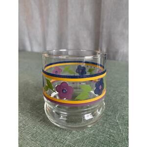 Vintage Arcoroc France Floral Glass Juice Tumbler – Retro Blue & Purple Flower